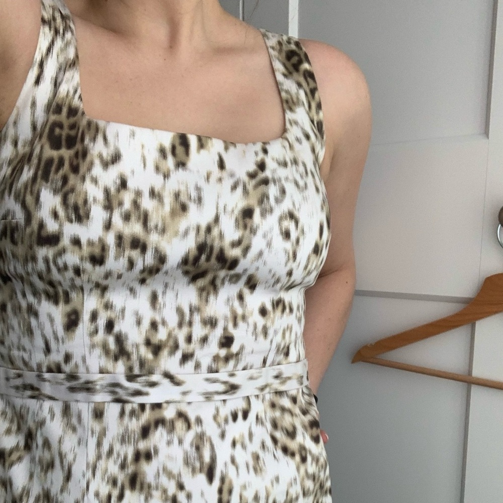 Tahari Chic Belted Knee length Dress Muted Leopard Print